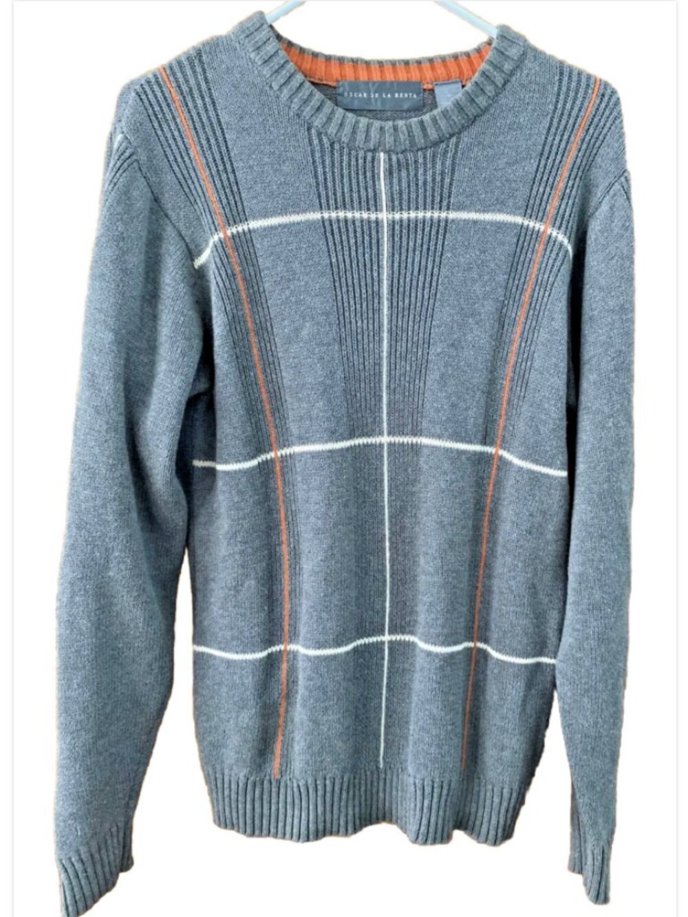 Oscar de la Renta Cotton Sweater Quiet Luxury Old Money Gray Knit Size S
